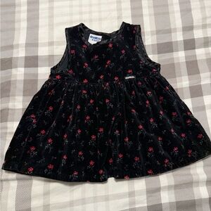 Vintage OshKosh B'gosh Black Velvet Dress with Red Floral Accents